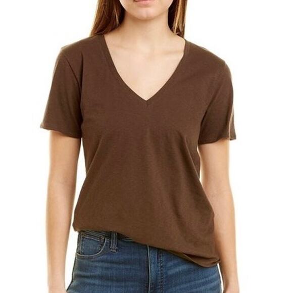 Theory Tops - Theory Dayne Neo Slub T-Shirt Size M Brown Pima Cotton V Neck Short Sleeve Top
